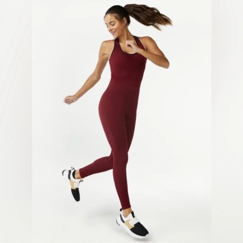 Love & Sports Maroon Athletic Jumpsuit
